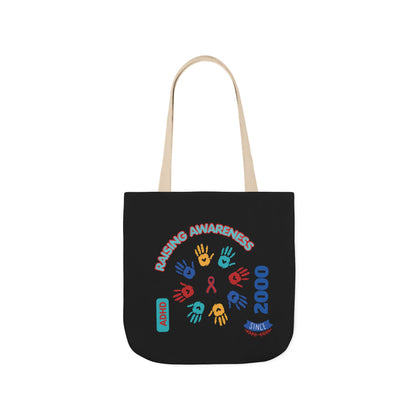 ADHD Awareness Rainbow Ribbon Canvas Tote with Personalized awareness year.