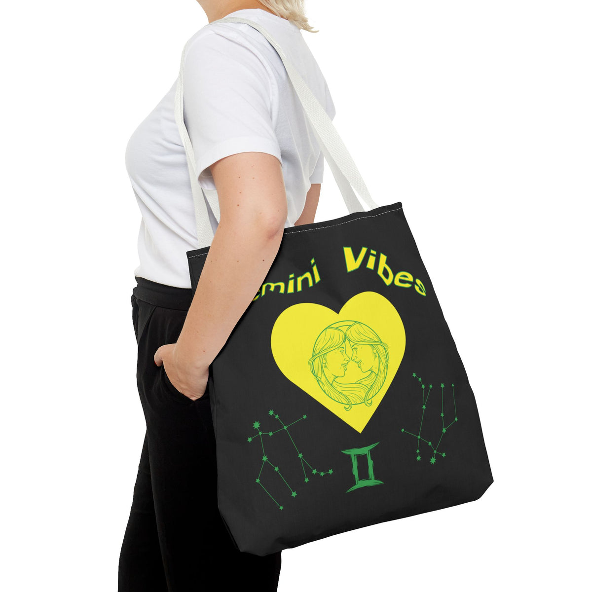 Personalized Initial & D.O.B Gemini Vibes black Zodiac Tote Bag