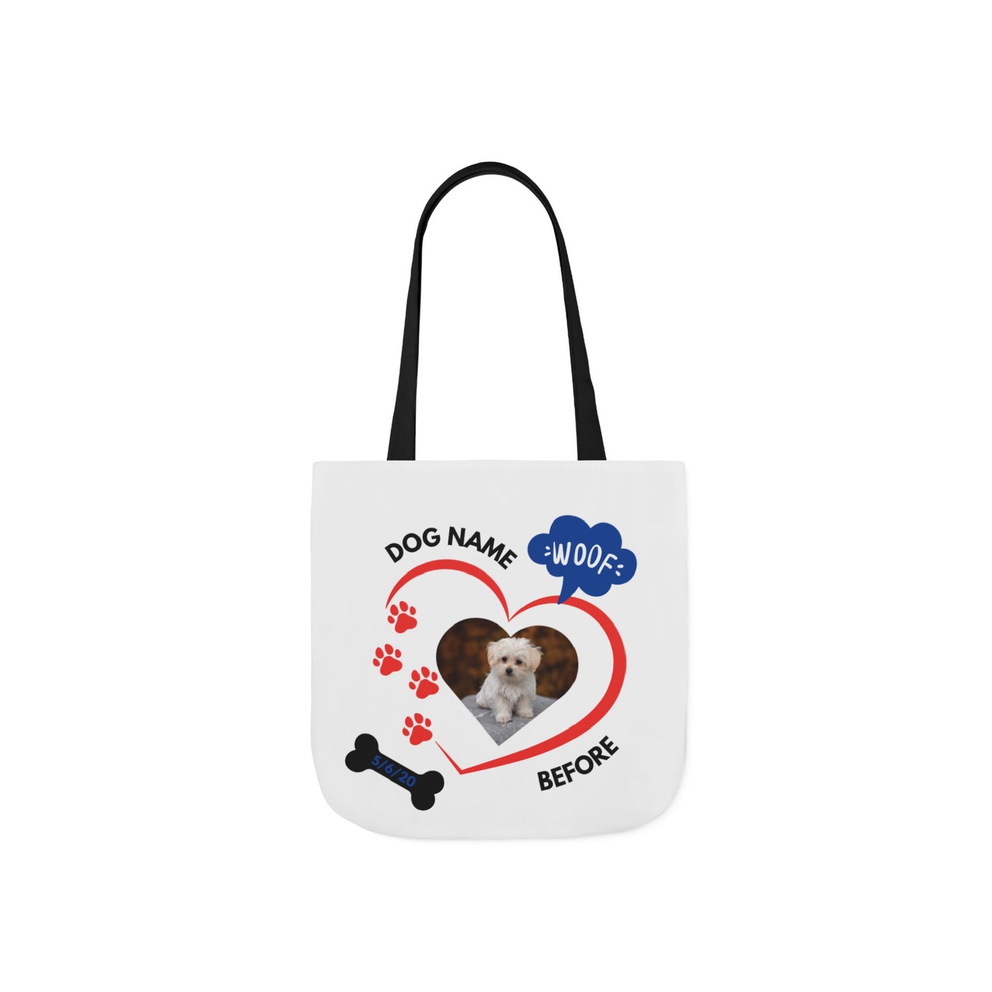 Personalized Dog Before and Now Photos White Canvas Tote Bag