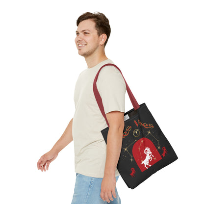 Personalized Initial & Birthdate Aries Vibes Black  Tote Bag — Zodiac Aries Horoscope Astrological Design (Born 1987)