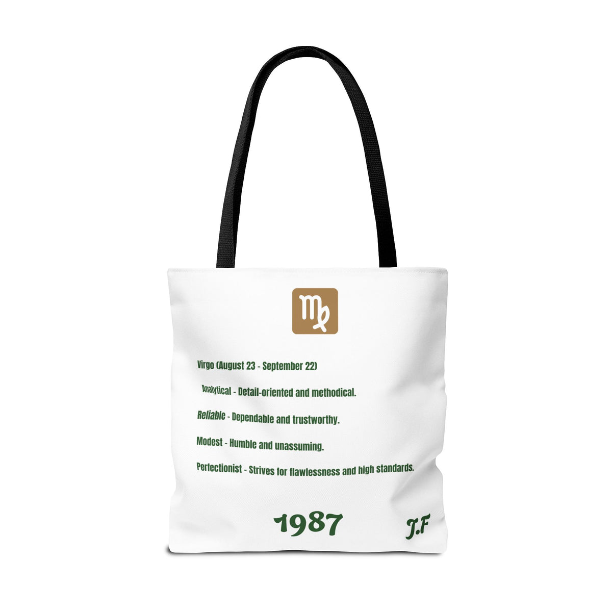 Personalized Initial & D.O.B Virgo Vibes Zodiac White Tote Bag