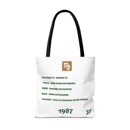 Personalized Initial & D.O.B Virgo Vibes Zodiac White Tote Bag