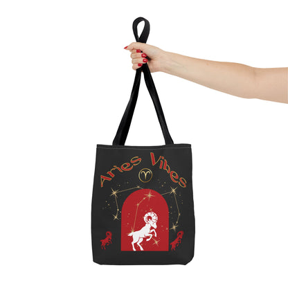 Personalized Initial & Birthdate Aries Vibes Black  Tote Bag — Zodiac Aries Horoscope Astrological Design (Born 1987)
