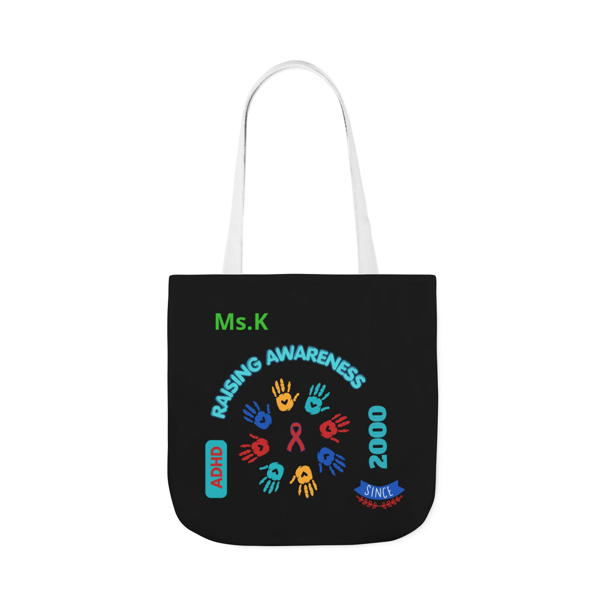 Autism Awareness Canvas Tote — Rainbow Handprints & Ribbon Design
