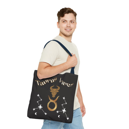 Personalized Taurus Vibes' Zodiac Canvas Tote Bag with Birth Year & Initials