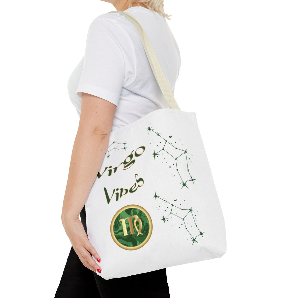 Personalized Initial & D.O.B Virgo Vibes Zodiac White Tote Bag
