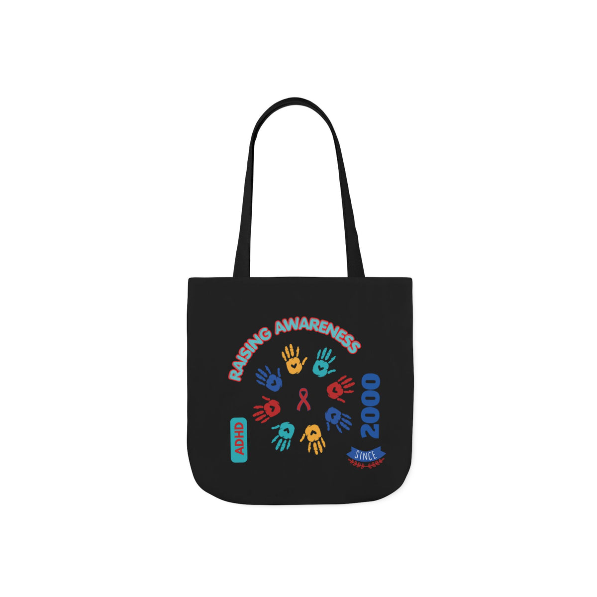 ADHD Awareness Rainbow Ribbon Canvas Tote with Personalized awareness year.
