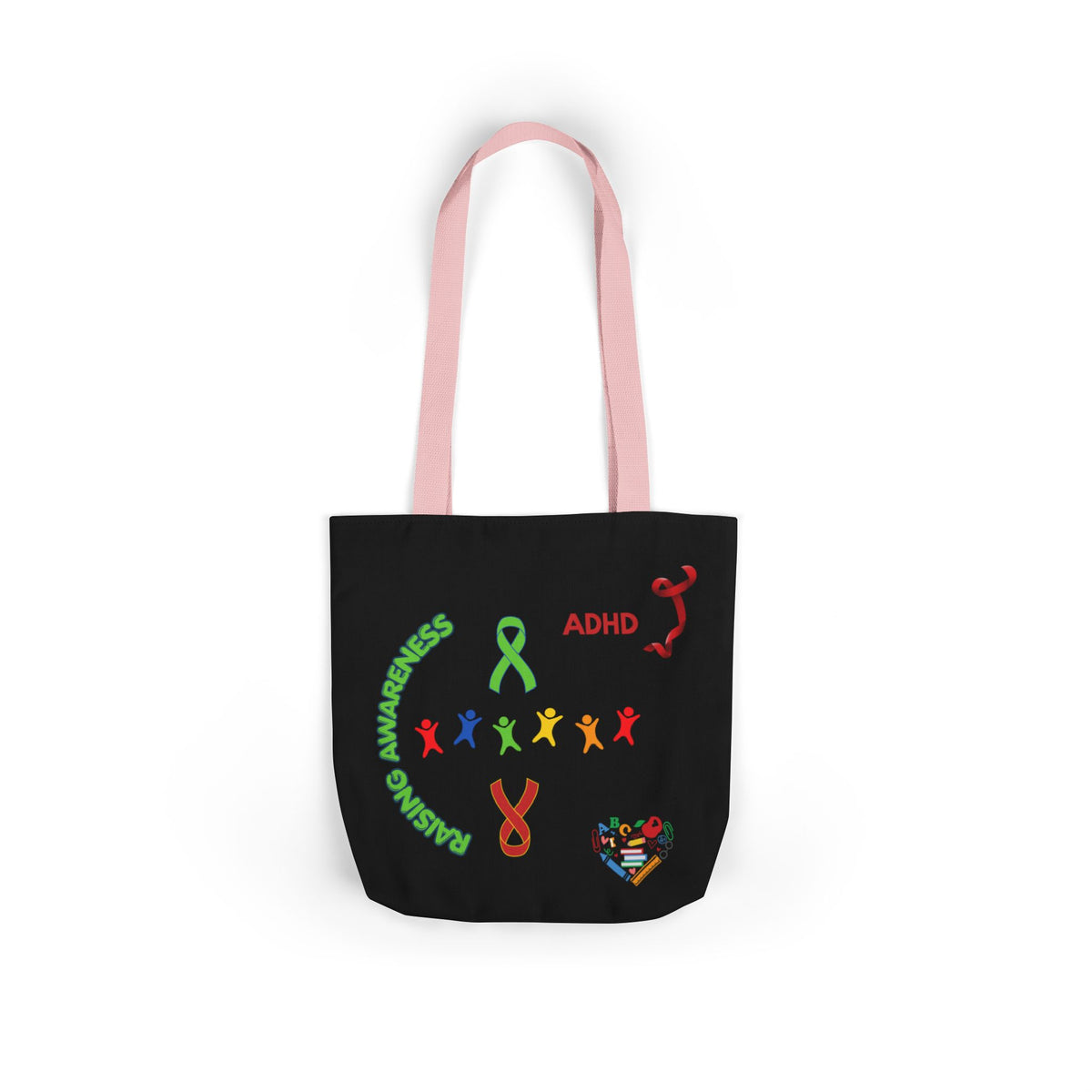 Autism Awareness Canvas Tote — Rainbow Handprints & Ribbon Design
