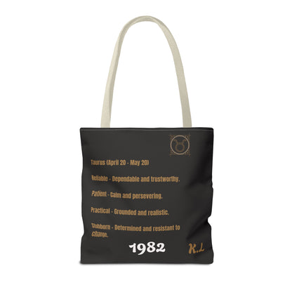 Personalized Taurus Vibes' Zodiac Canvas Tote Bag with Birth Year & Initials