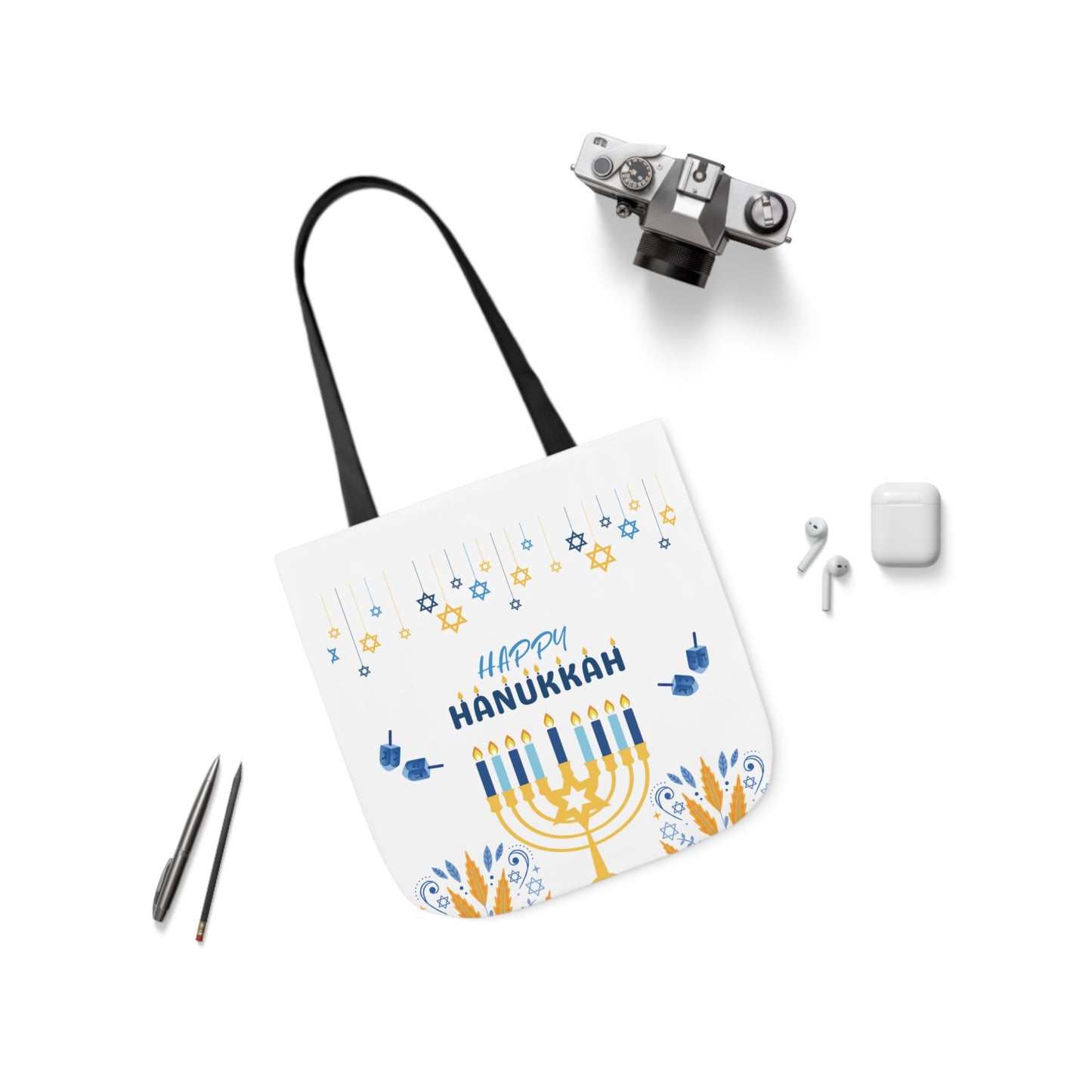 Blue and White Hanukkah Canvas Tote Bag