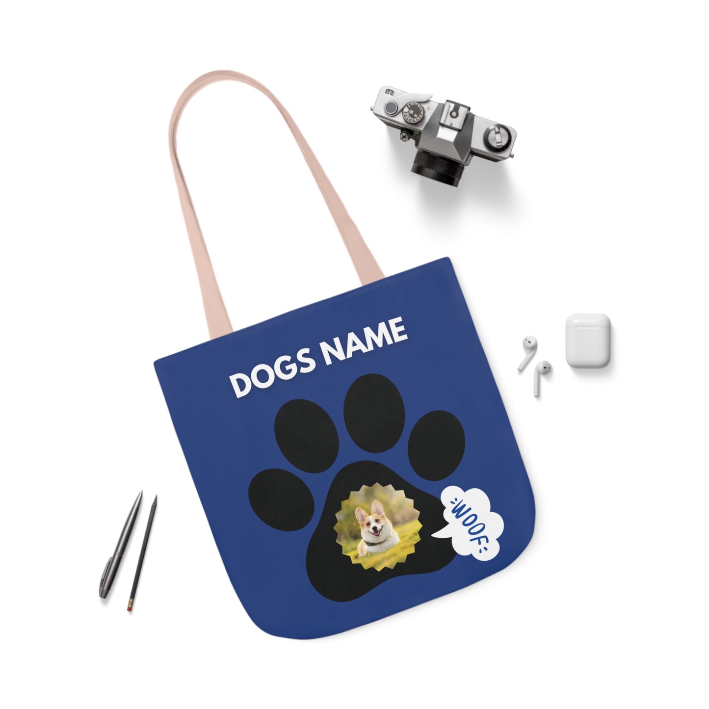 Blue Personalized Dog Canvas Tote Bag