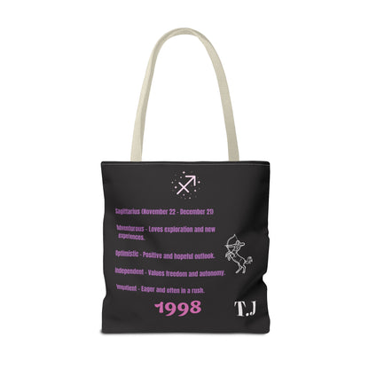 Personalized Initial & D.O.B Sagittarius Zodiac BlackCanvas Tote Bag