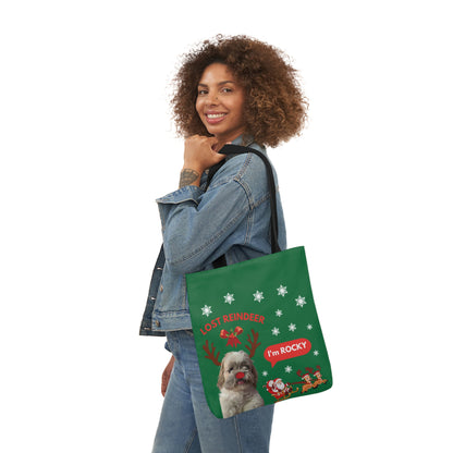 Green Christmas Personalized Dog Canvas Tote Bag