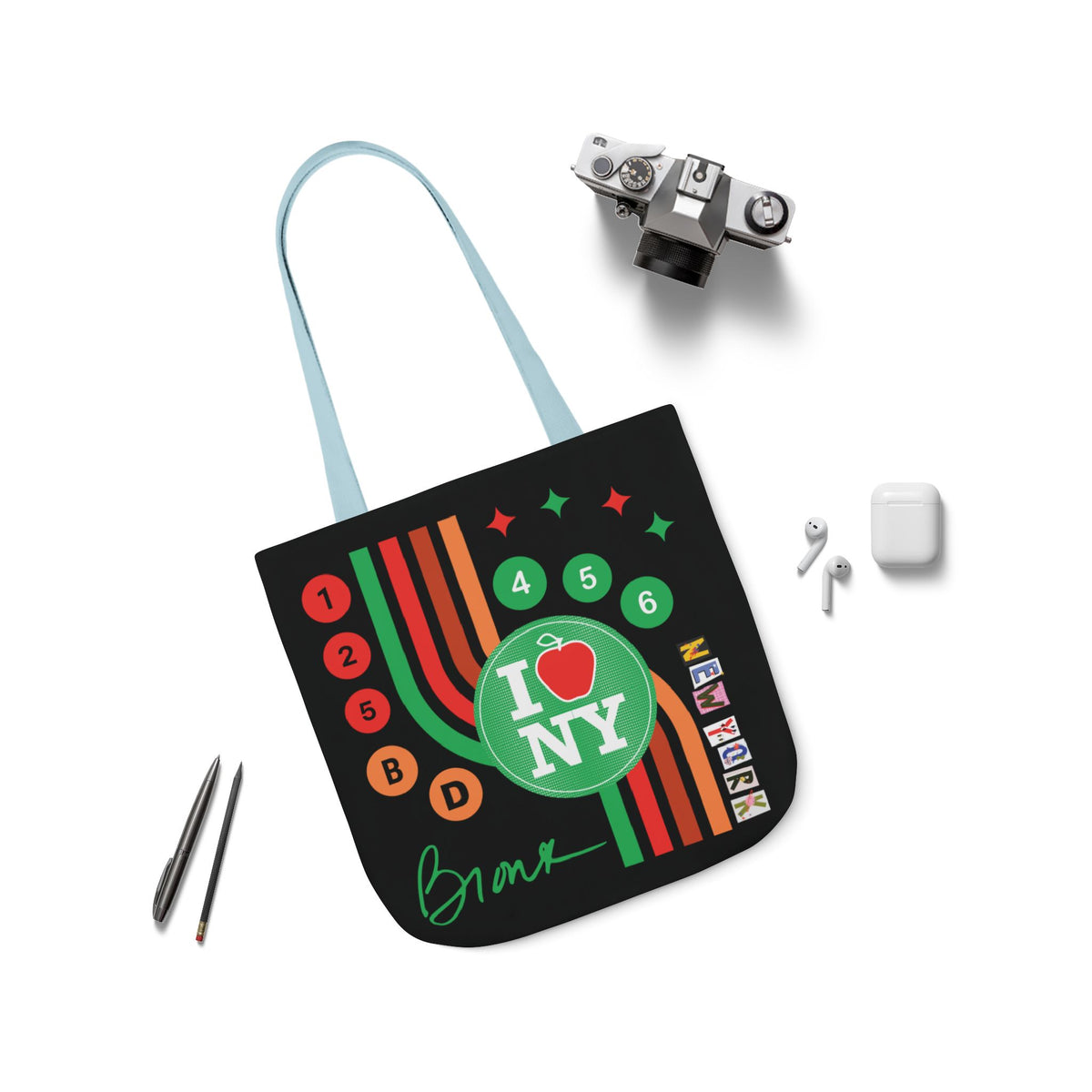 Personalized initial NY Retro Subway Canvas Tote — Colorful Graphic Market Bag