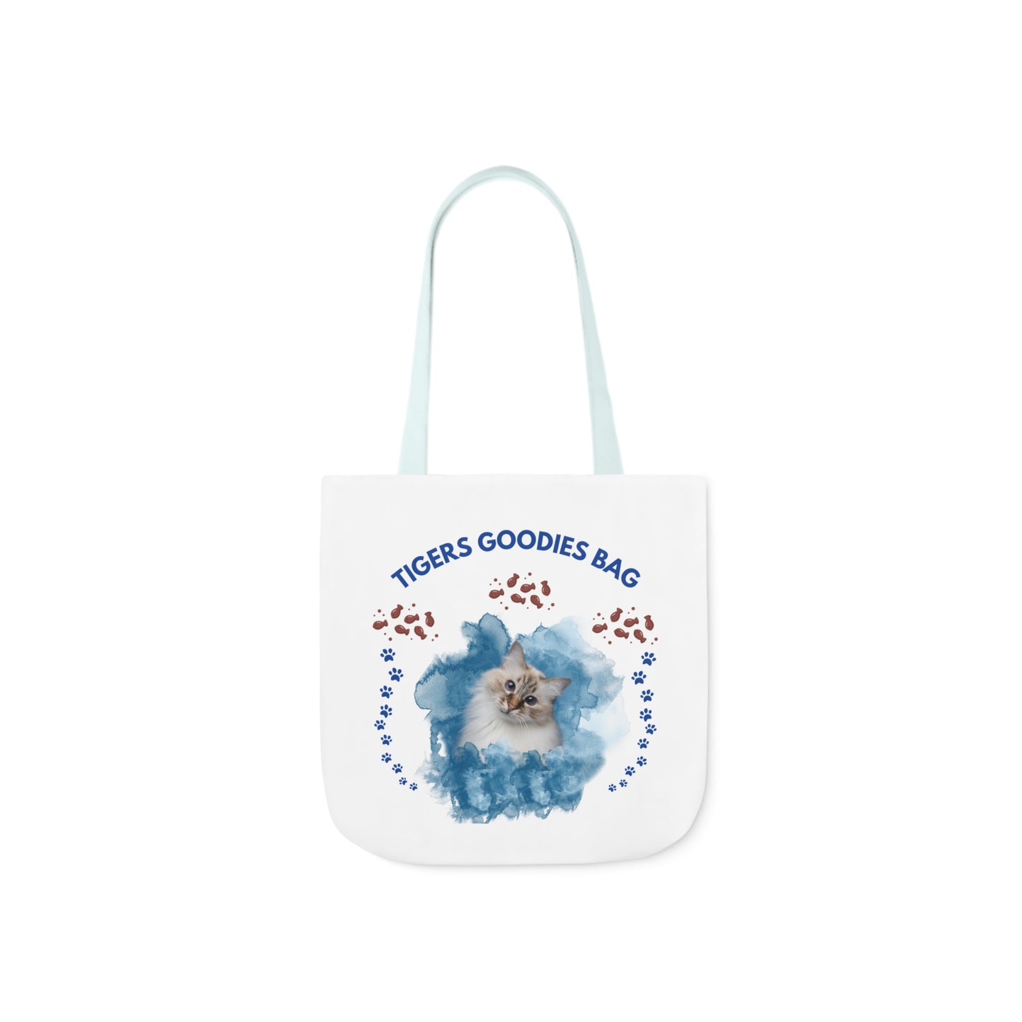 White and Blue Personalized Cat Canvas Tote Bag