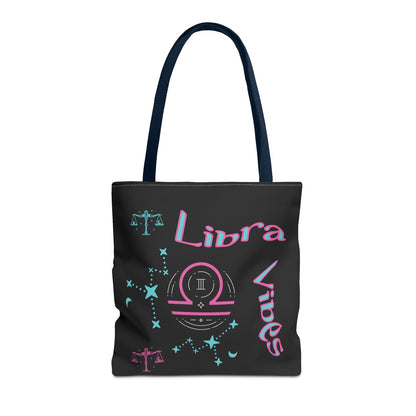Personalized Initial & D.O.B Libra Zodiac Black Tote Bag with Traits & Birth Year (1997)