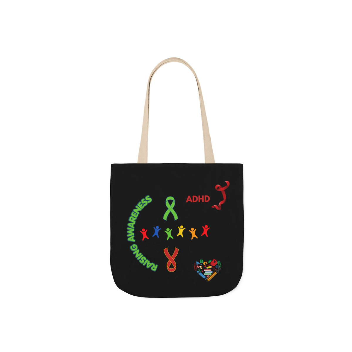 Autism Awareness Canvas Tote — Rainbow Handprints & Ribbon Design