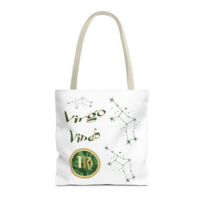 Personalized Initial & D.O.B Virgo Vibes Zodiac White Tote Bag