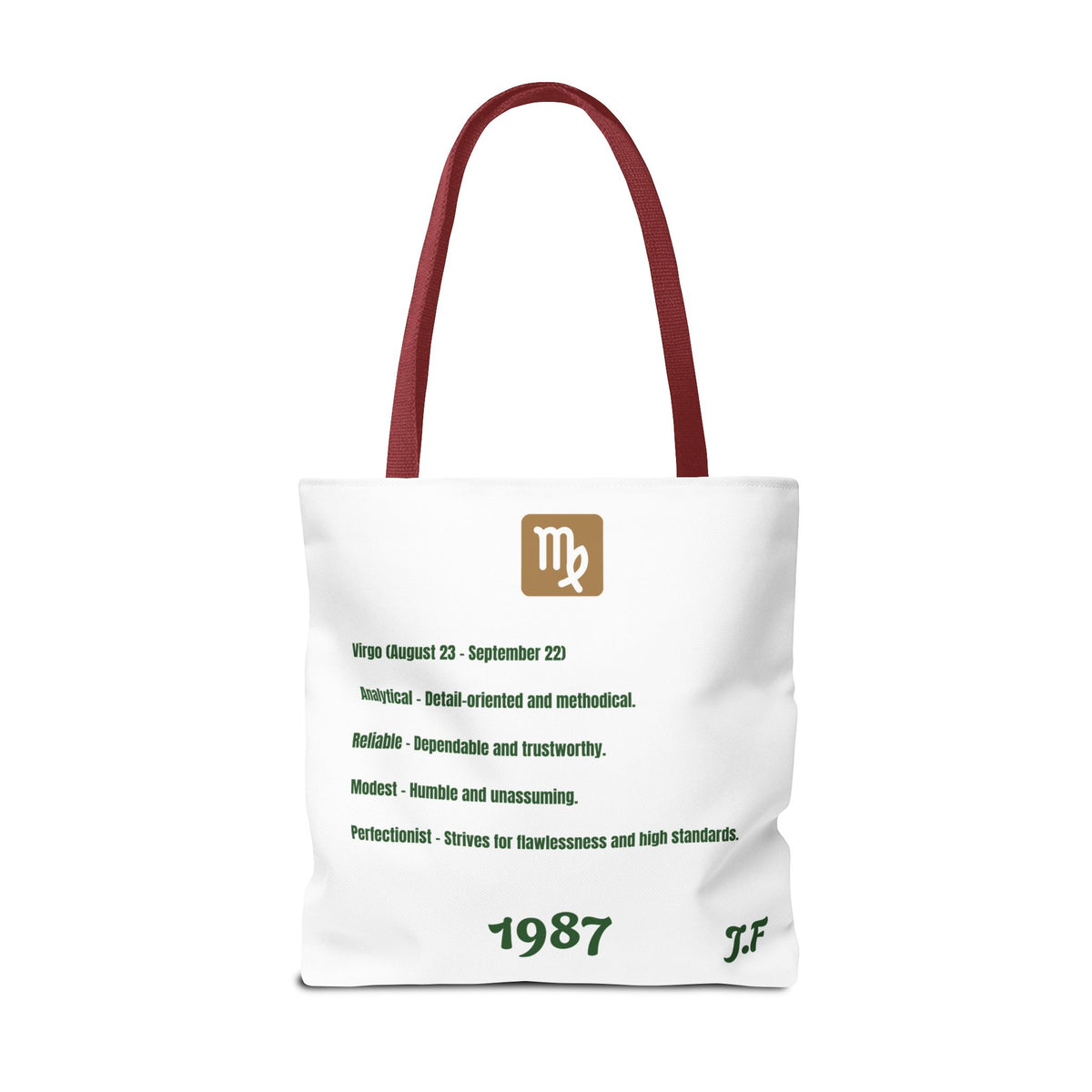 Personalized Initial & D.O.B Virgo Vibes Zodiac White Tote Bag