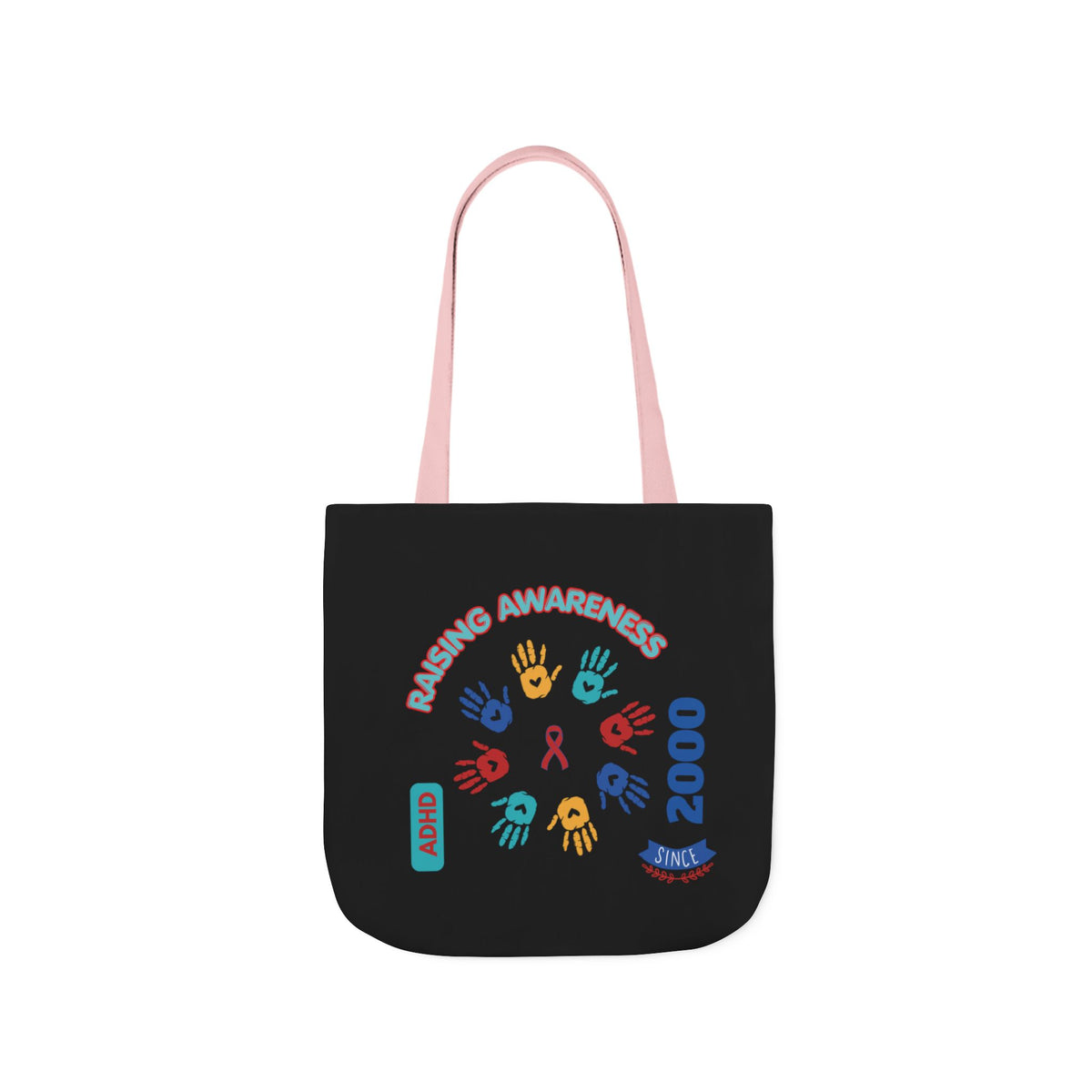 ADHD Awareness Rainbow Ribbon Canvas Tote with Personalized awareness year.
