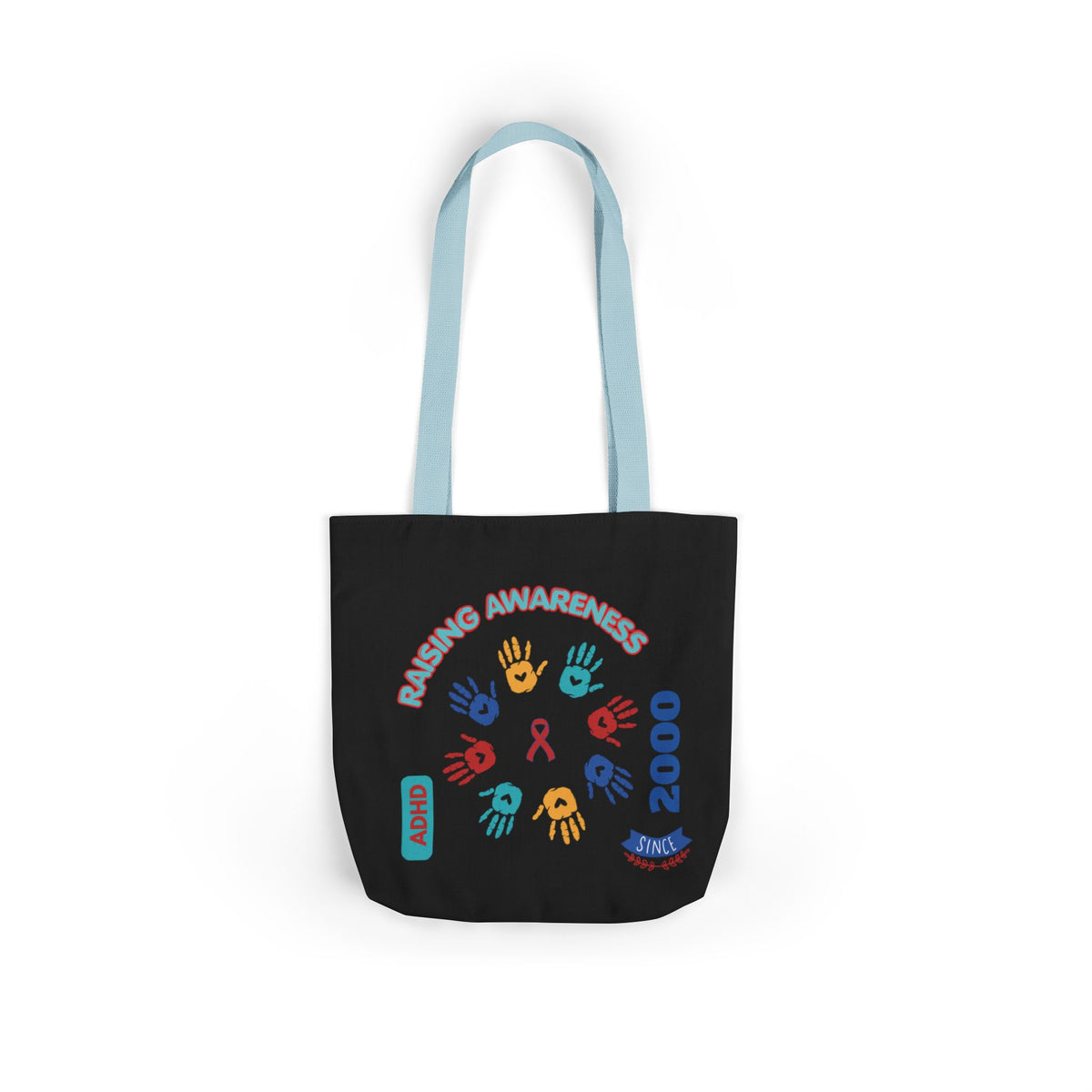 ADHD Awareness Rainbow Ribbon Canvas Tote with Personalized awareness year.