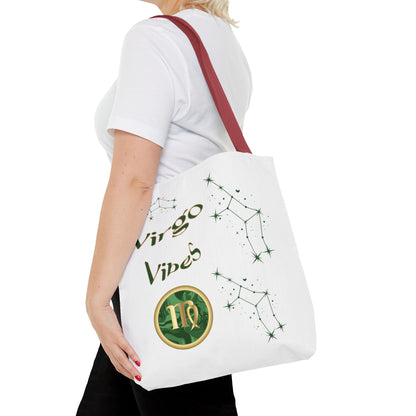 Personalized Initial & D.O.B Virgo Vibes Zodiac White Tote Bag