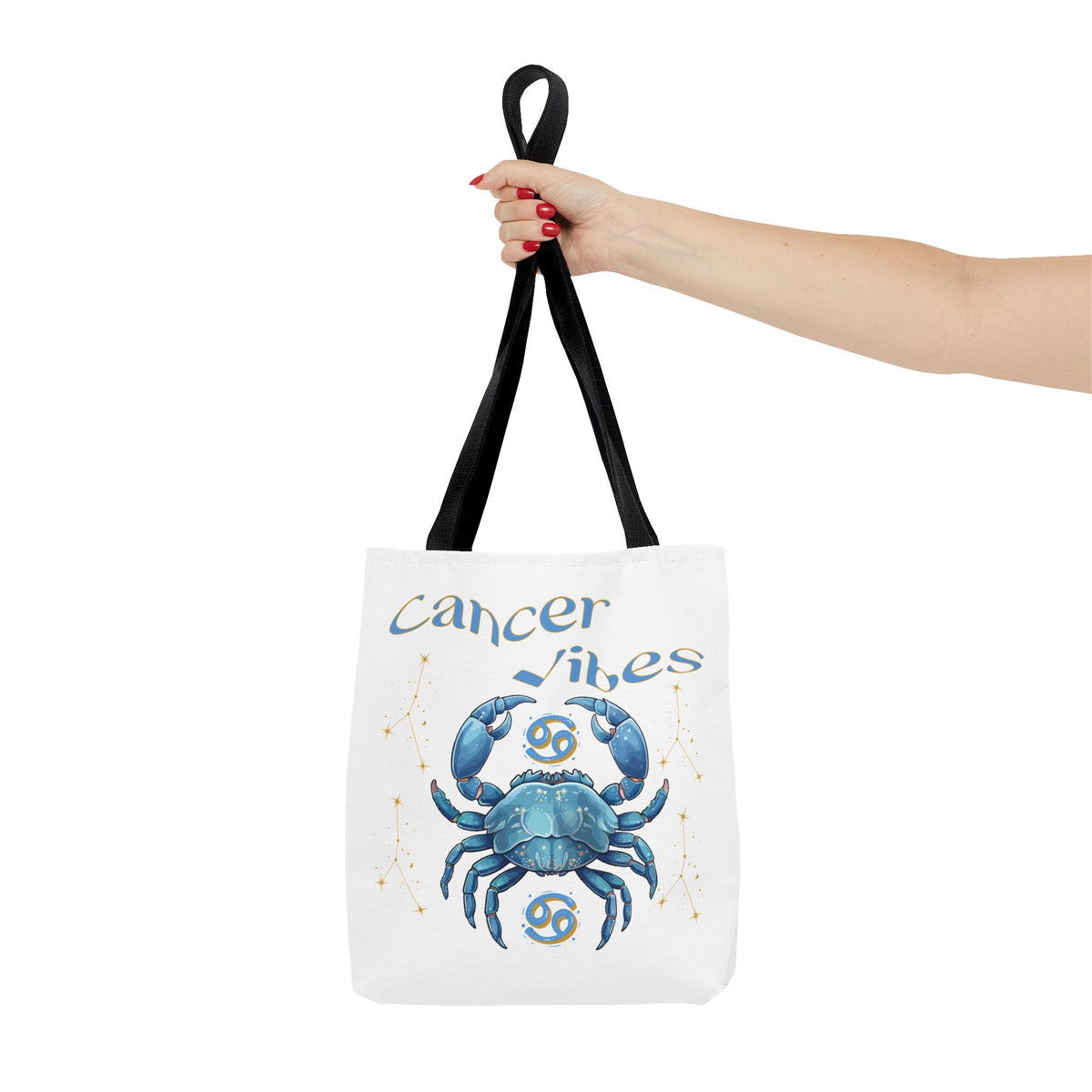 Personalized Initials & D.O.B Cancer Zodiac White Canvas Tote Bag – June 21–July 22 Astrology Gift