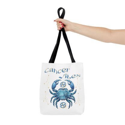 Personalized Initials & D.O.B Cancer Zodiac White Canvas Tote Bag – June 21–July 22 Astrology Gift