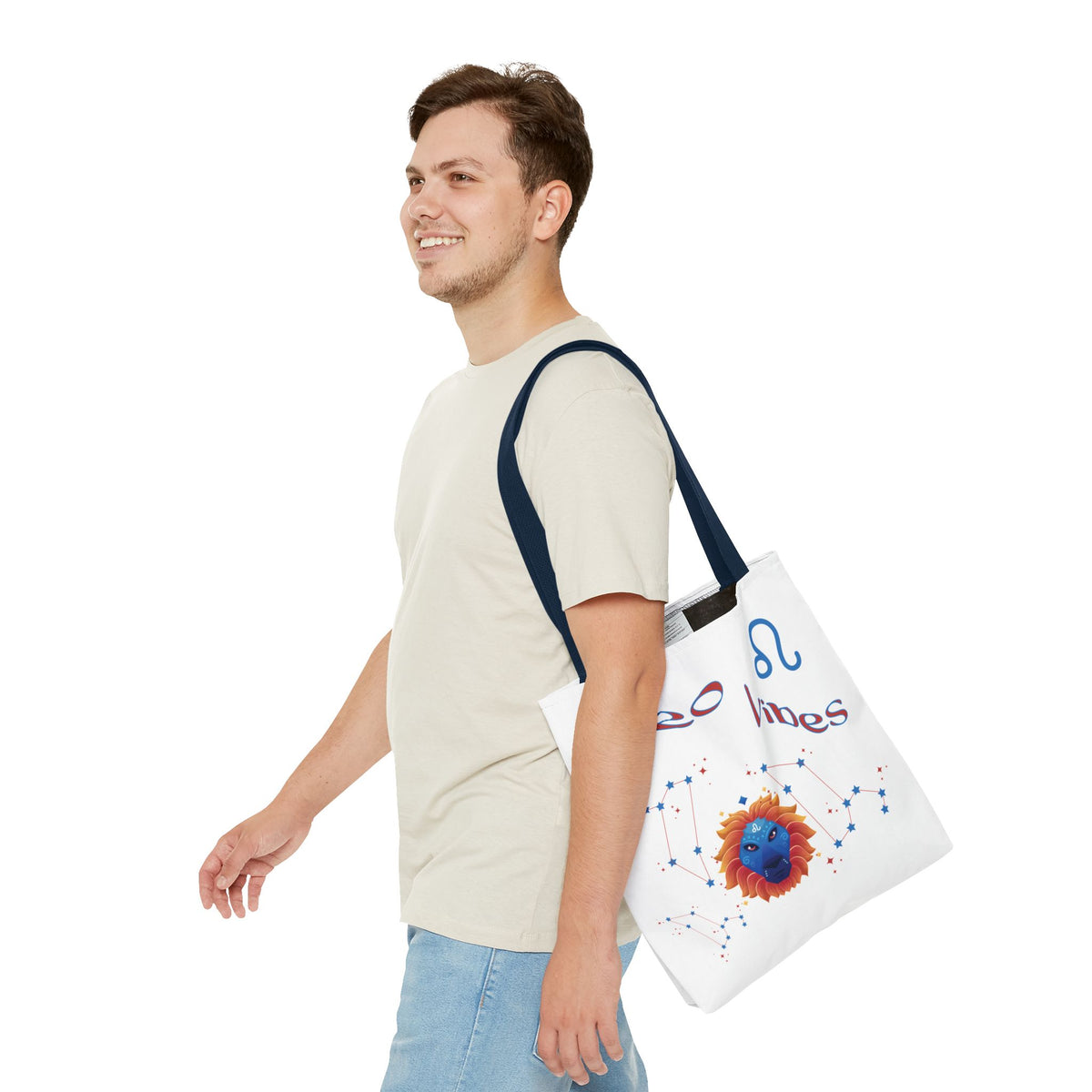 Personalized Year & Initial, Leo Vibes Zodiac White Tote Bag