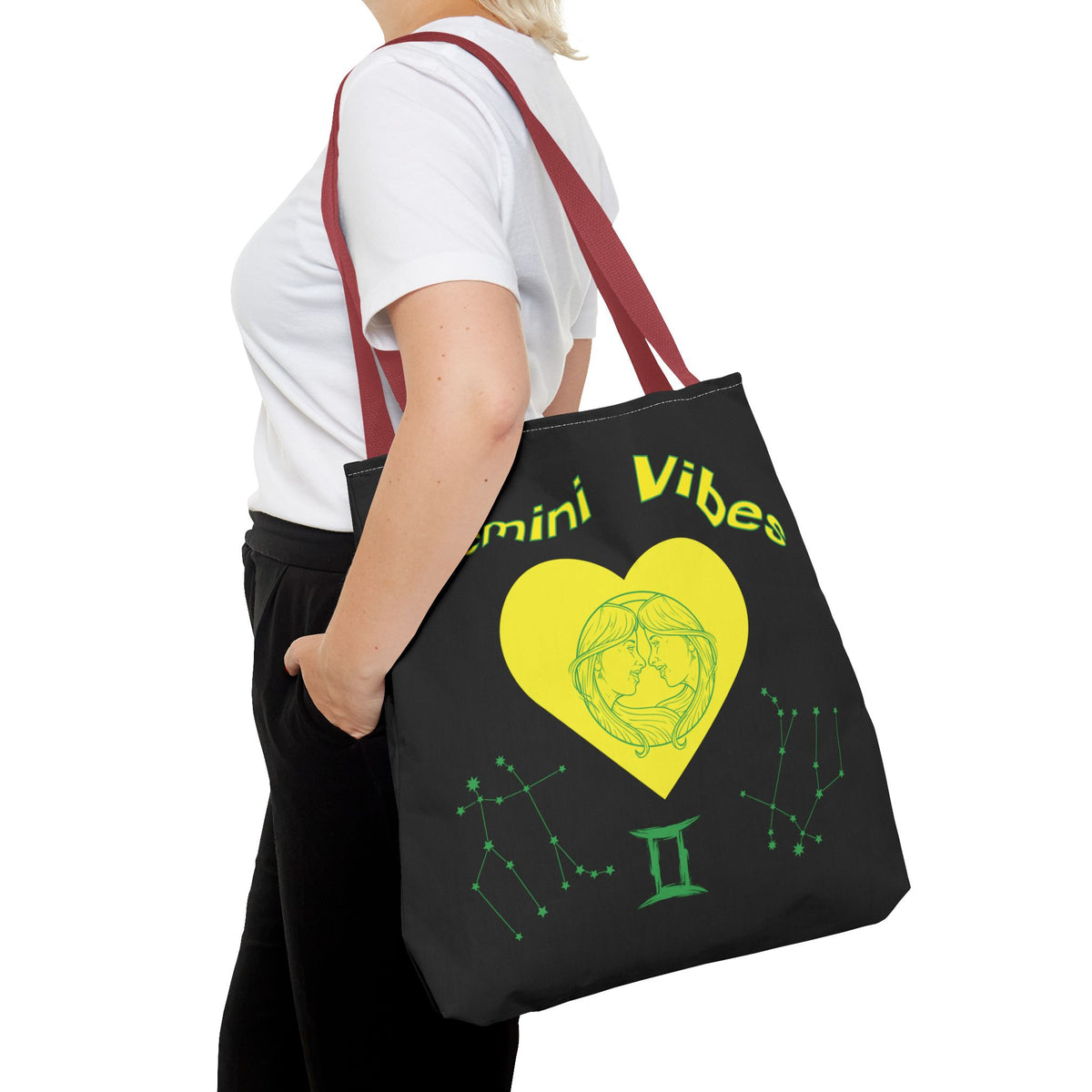 Personalized Initial & D.O.B Gemini Vibes black Zodiac Tote Bag
