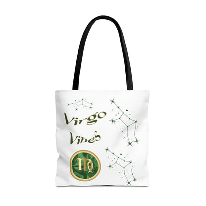 Personalized Initial & D.O.B Virgo Vibes Zodiac White Tote Bag