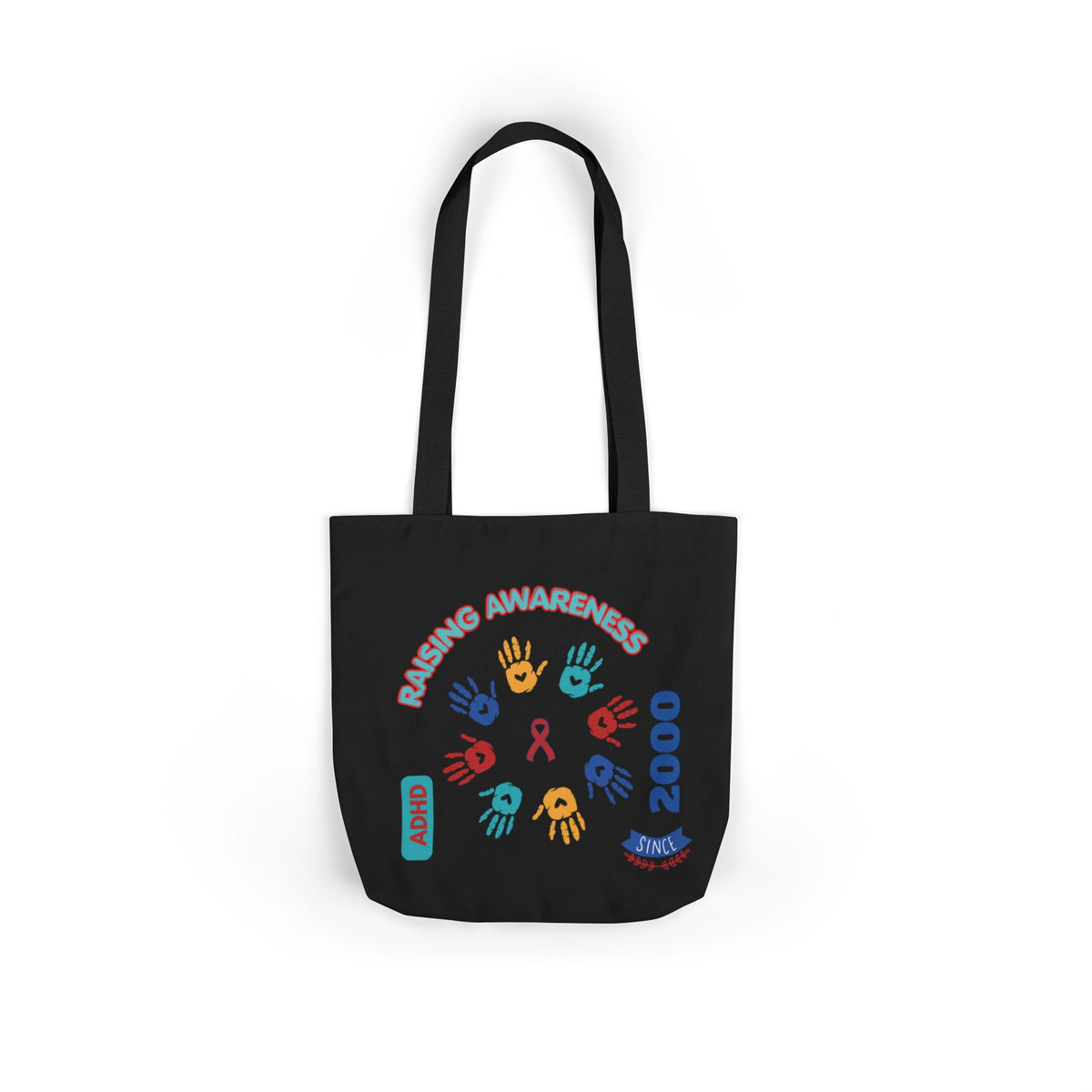 ADHD Awareness Rainbow Ribbon Canvas Tote with Personalized awareness year.