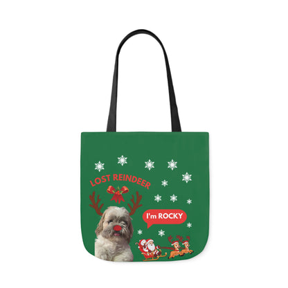 Green Christmas Personalized Dog Canvas Tote Bag