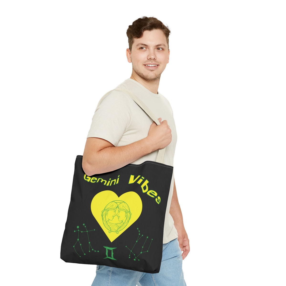 Personalized Initial & D.O.B Gemini Vibes black Zodiac Tote Bag
