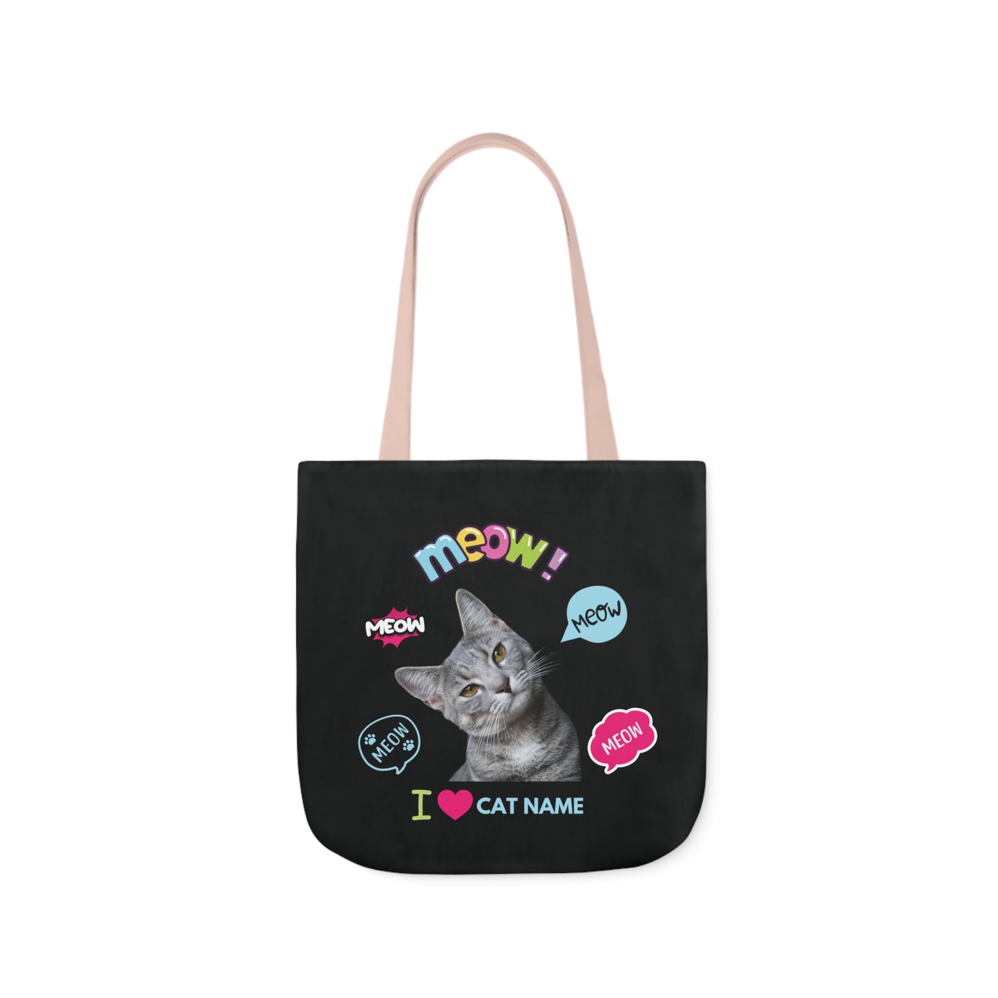 Black Personalized Cat Canvas Tote Bag