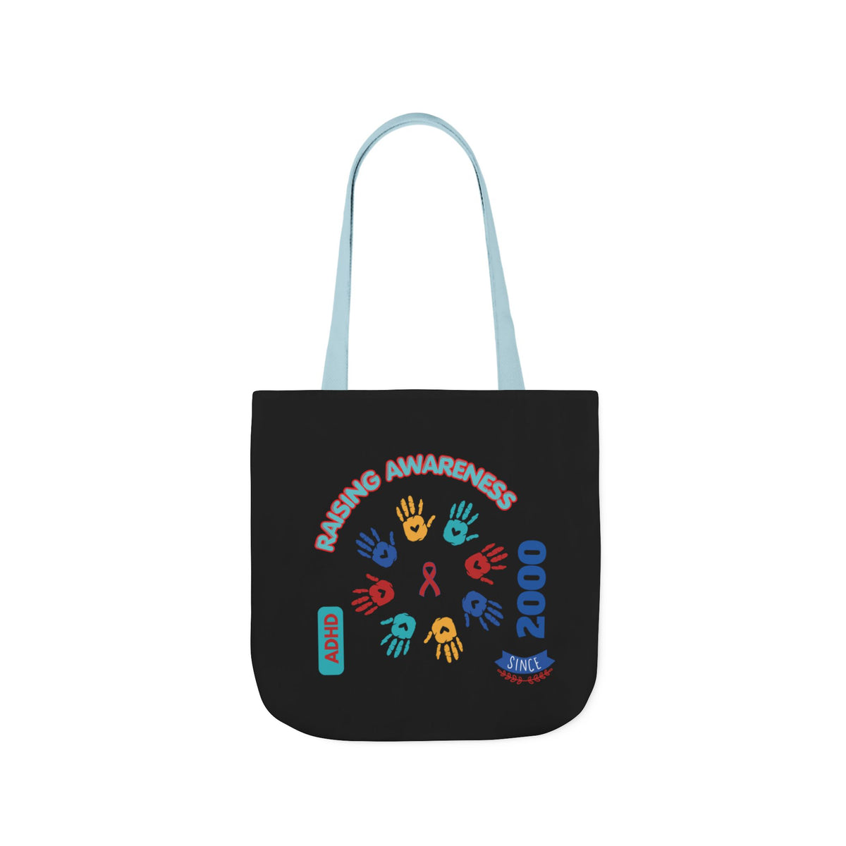 ADHD Awareness Rainbow Ribbon Canvas Tote with Personalized awareness year.