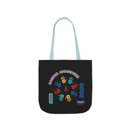 ADHD Awareness Rainbow Ribbon Canvas Tote with Personalized awareness year.