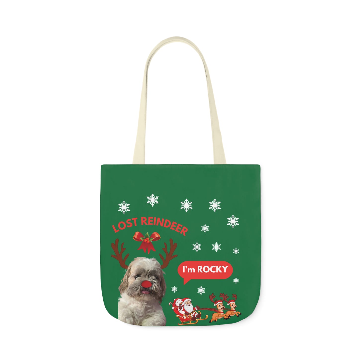 Green Christmas Personalized Dog Canvas Tote Bag