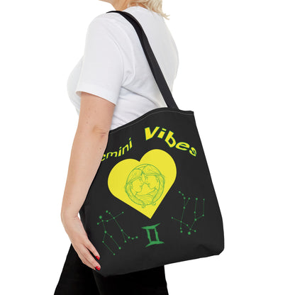 Personalized Initial & D.O.B Gemini Vibes black Zodiac Tote Bag