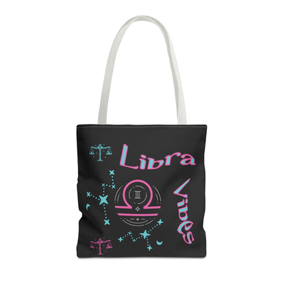 Personalized Initial & D.O.B Libra Zodiac Black Tote Bag with Traits & Birth Year (1997)