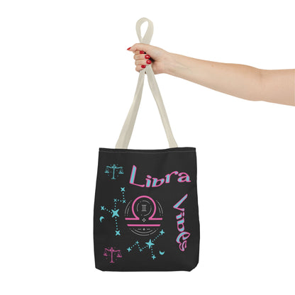 Personalized Initial & D.O.B Libra Zodiac Black Tote Bag with Traits & Birth Year (1997)