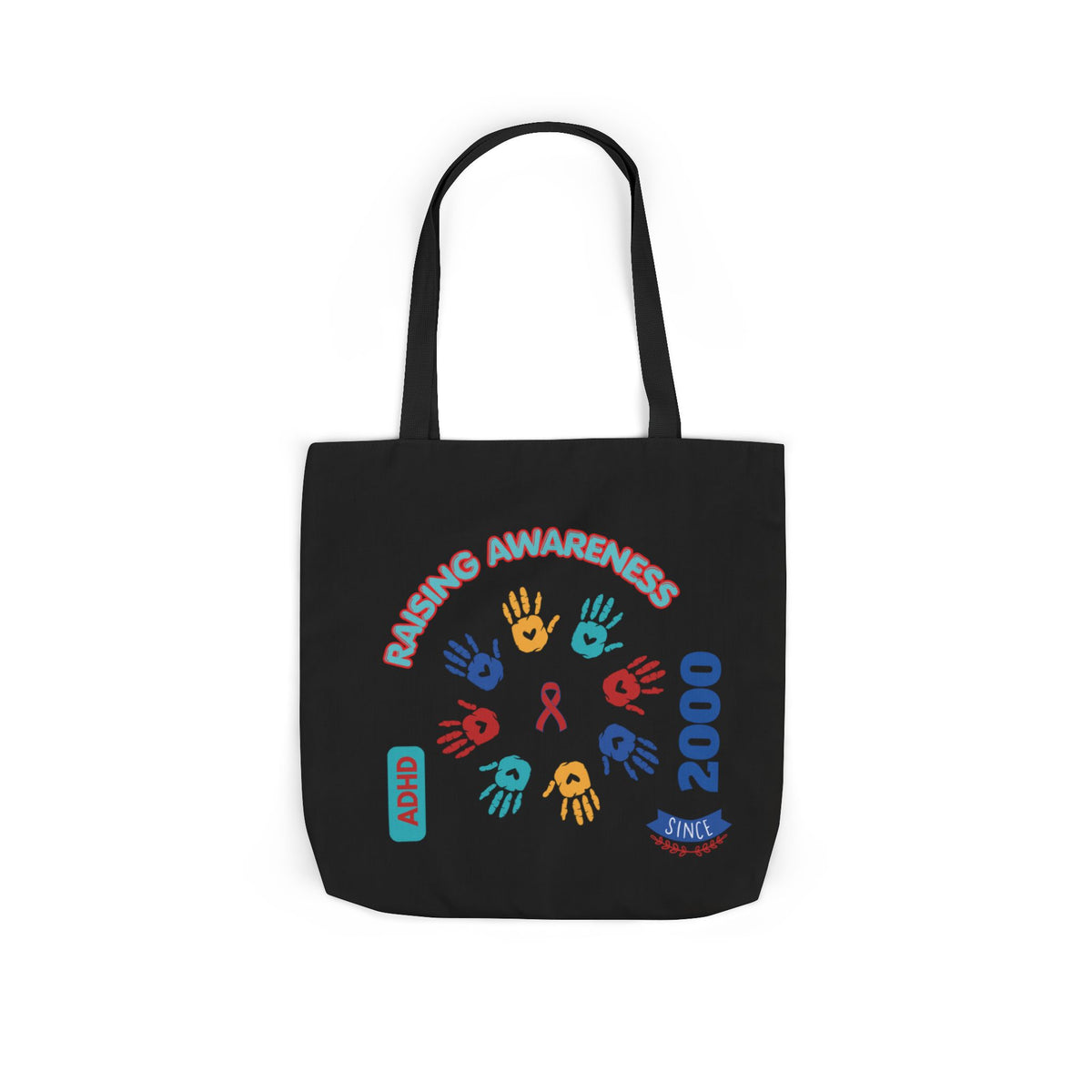 ADHD Awareness Rainbow Ribbon Canvas Tote with Personalized awareness year.