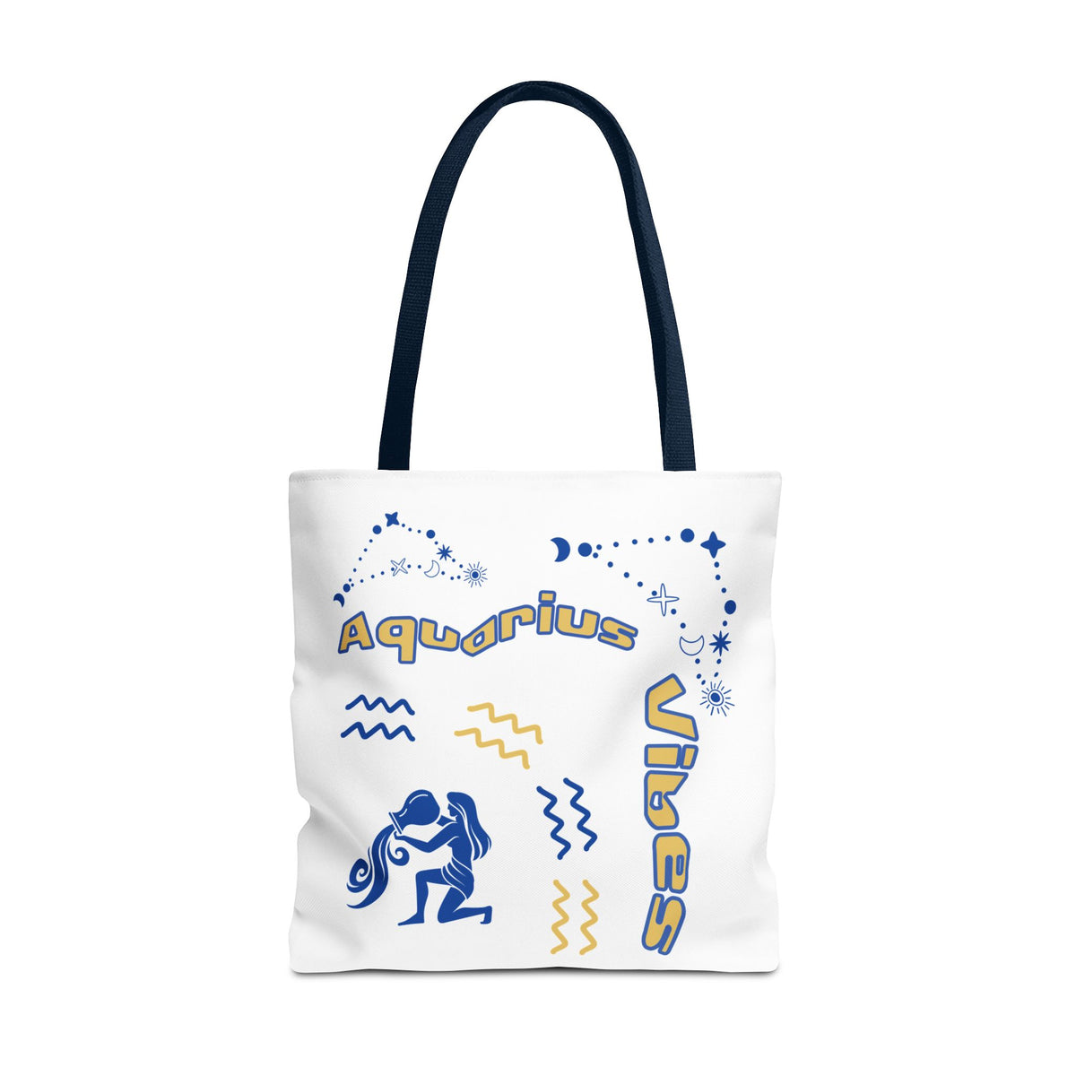 Aquarius Zodiac White Canvas Tote Bag — Personalized Birth Year & Initials