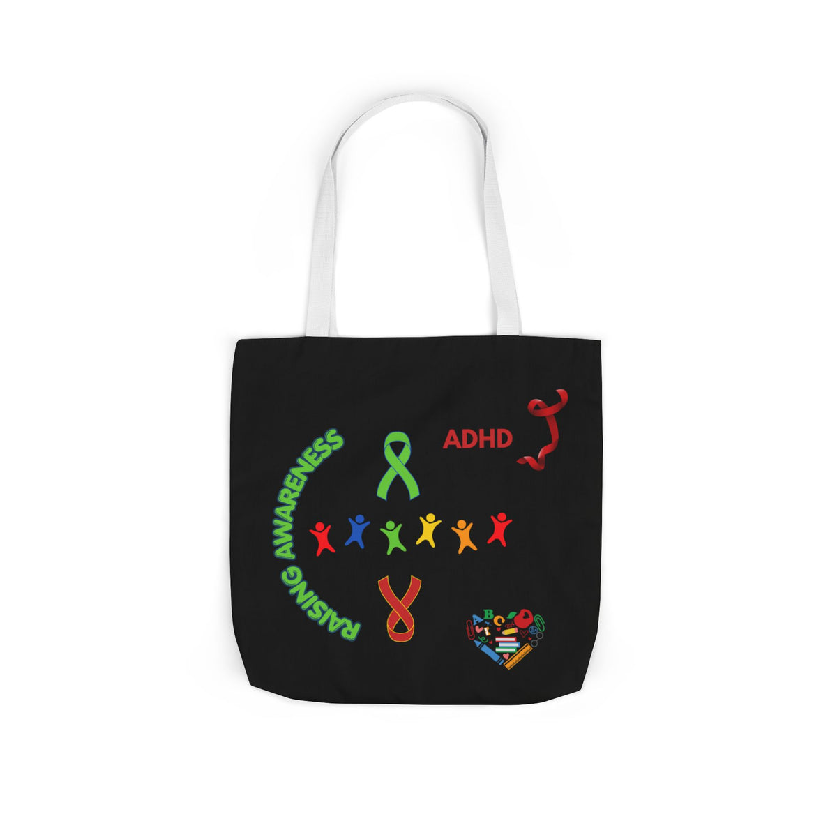Autism Awareness Canvas Tote — Rainbow Handprints & Ribbon Design