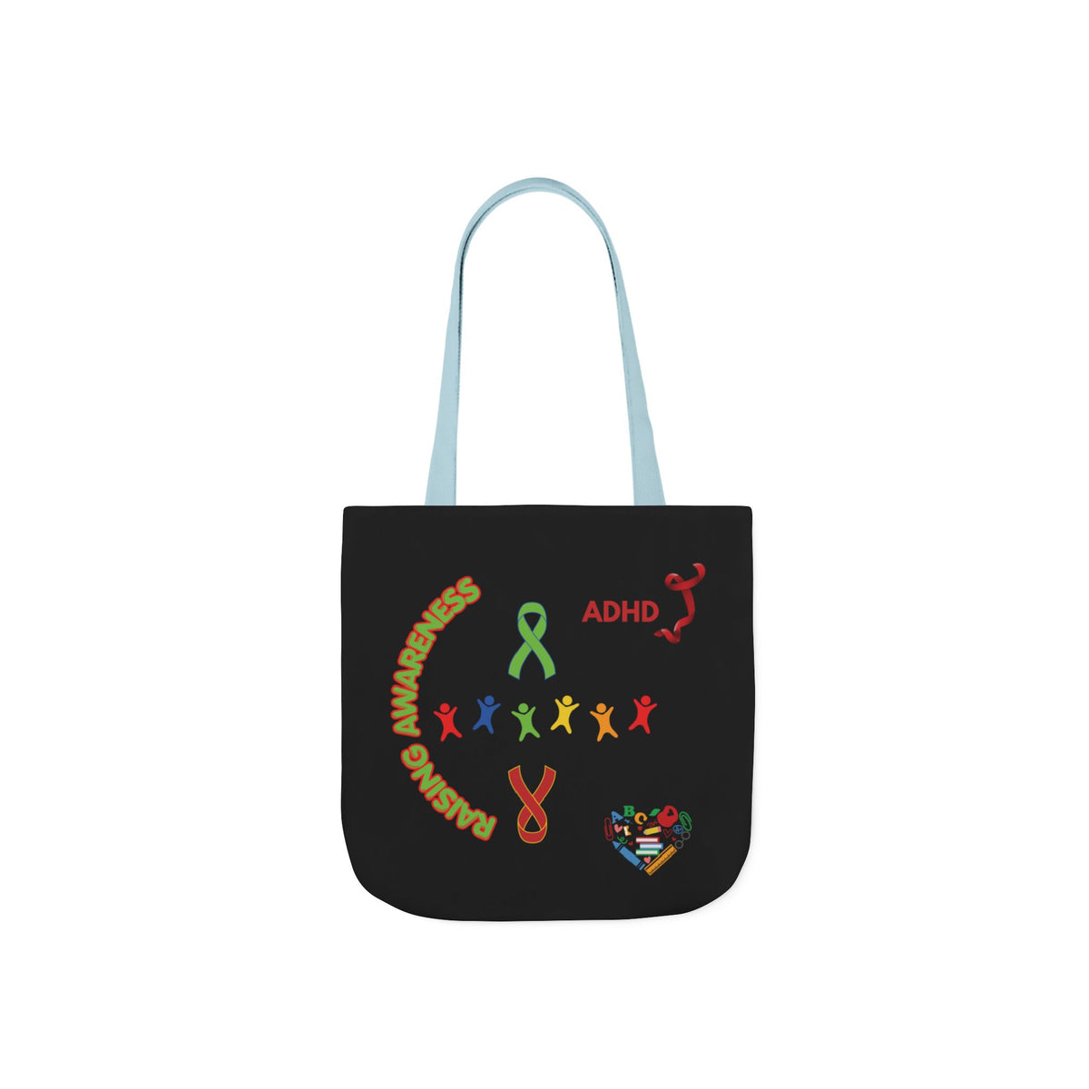 ADHD Awareness Rainbow Ribbon Canvas Tote with Personalized awareness year.