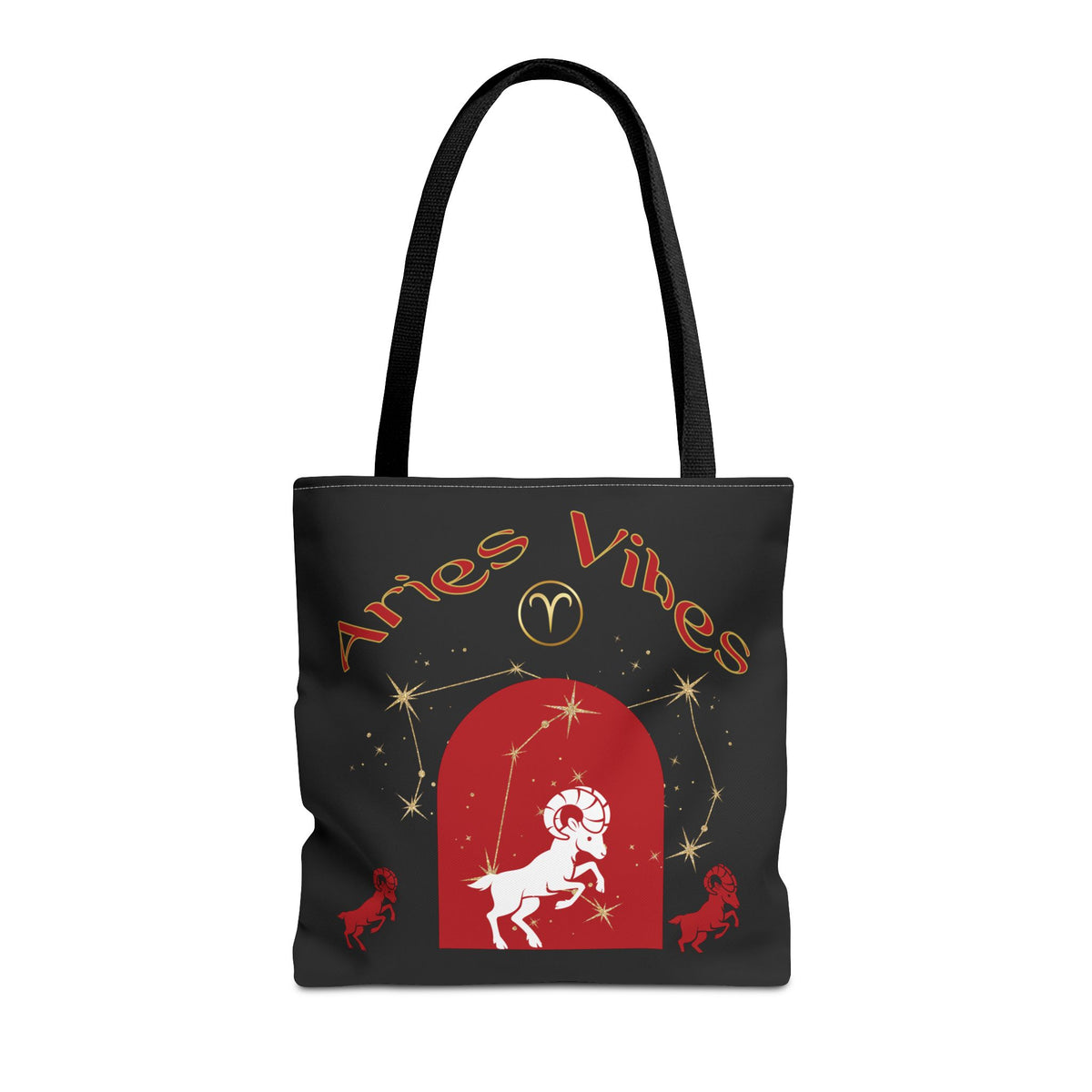 Personalized Initial & Birthdate Aries Vibes Black  Tote Bag — Zodiac Aries Horoscope Astrological Design (Born 1987)