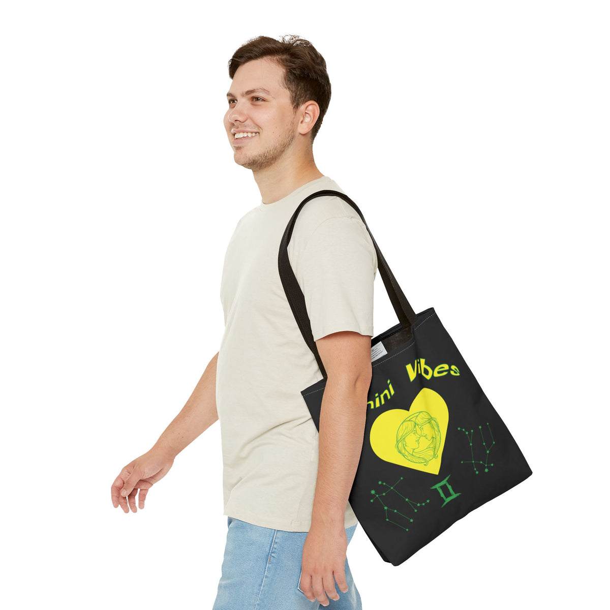 Personalized Initial & D.O.B Gemini Vibes black Zodiac Tote Bag