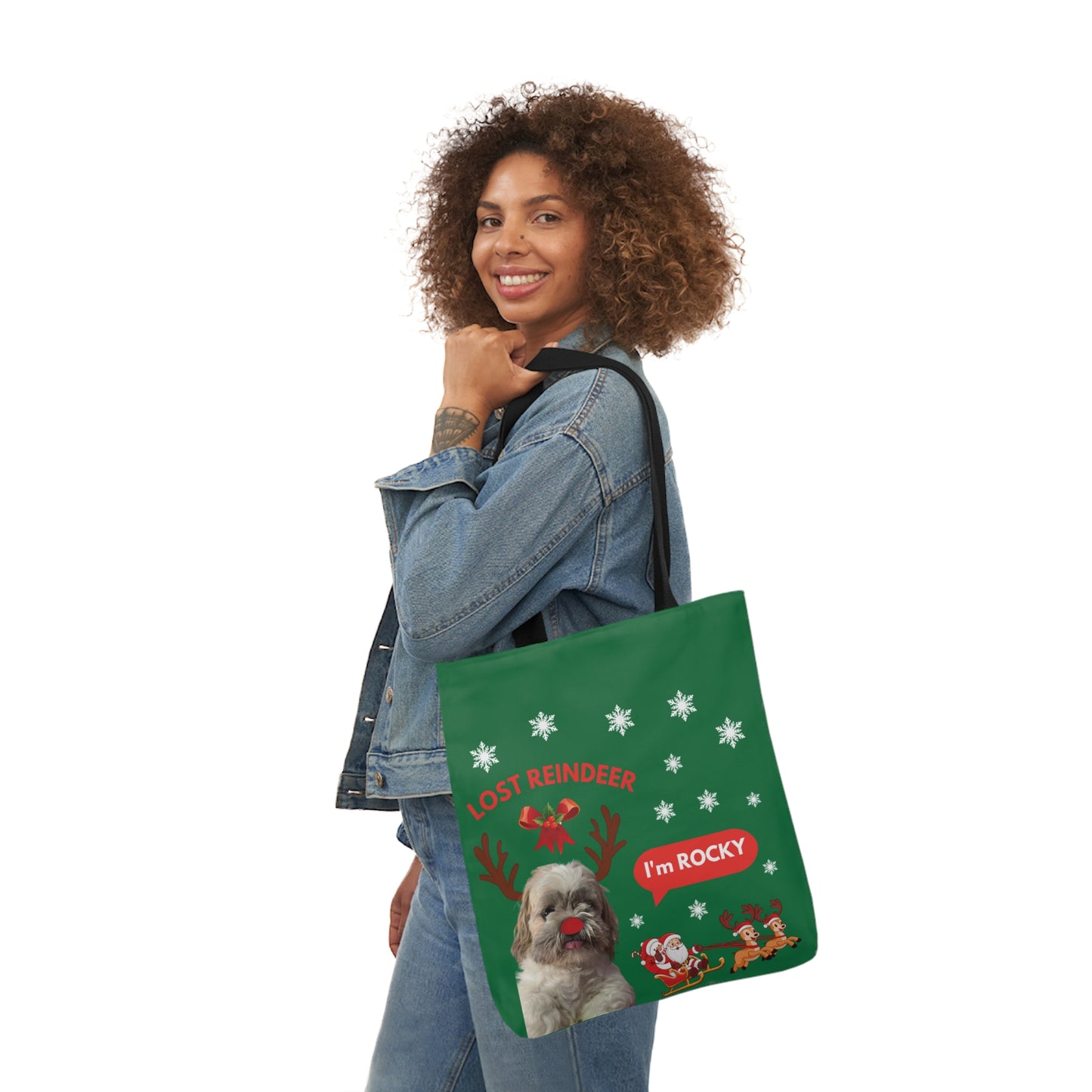 Green Christmas Personalized Dog Canvas Tote Bag