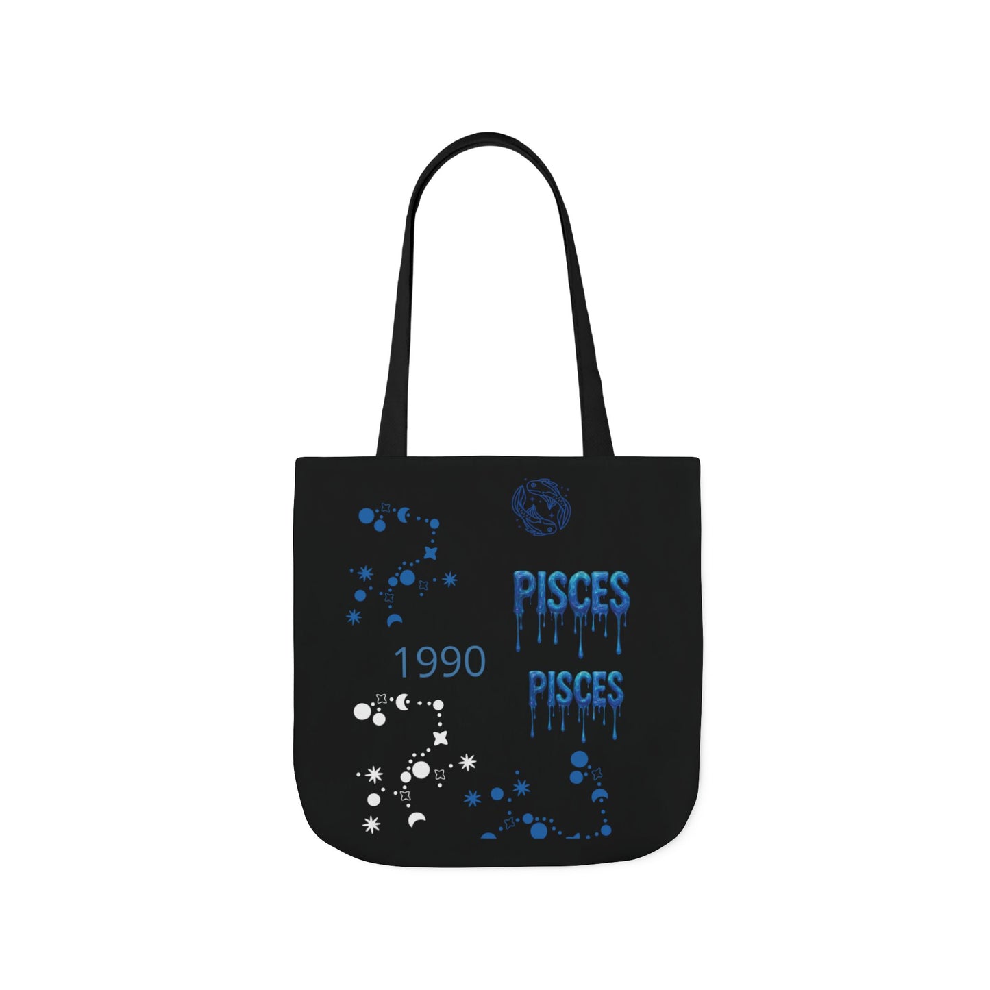 Personalized Zodiac D.O.B. Black Canvas Tote Bag