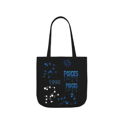 Personalized Zodiac D.O.B. Black Canvas Tote Bag